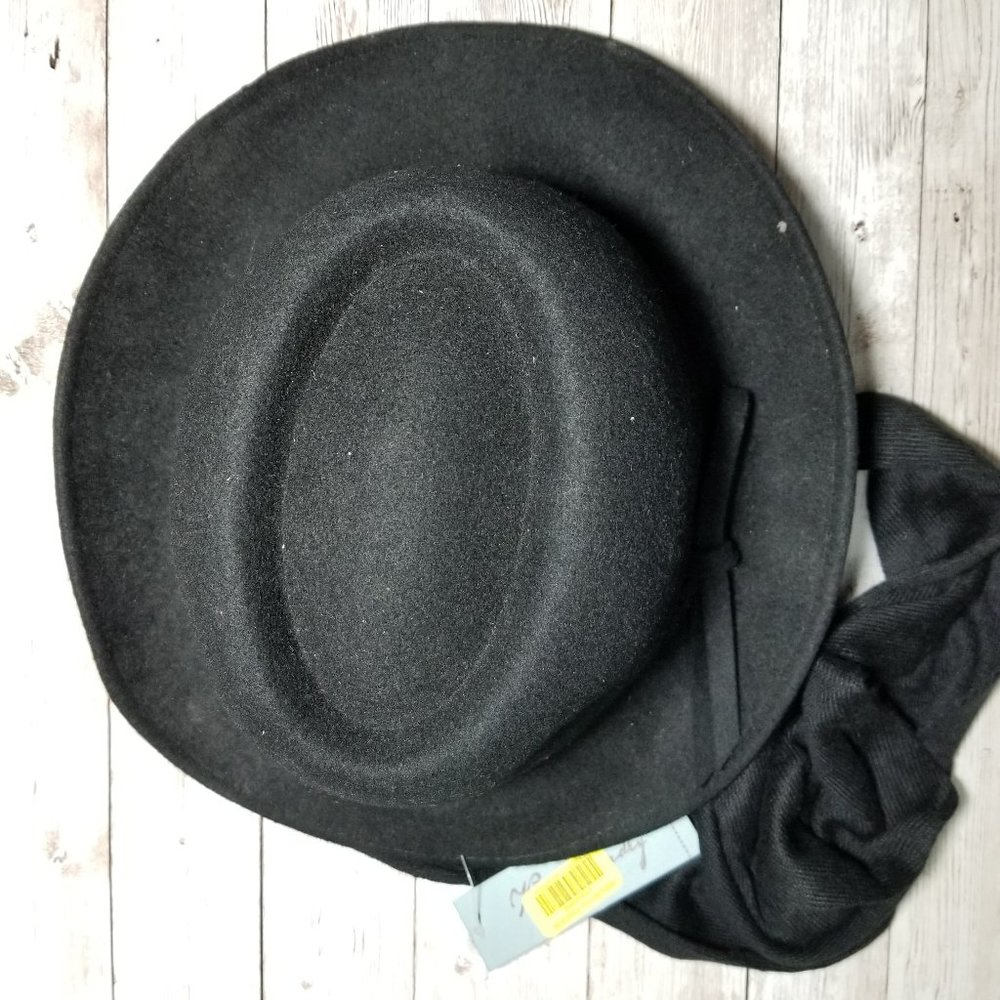 Kate Landry Black Fedora and Scarf. NWT!